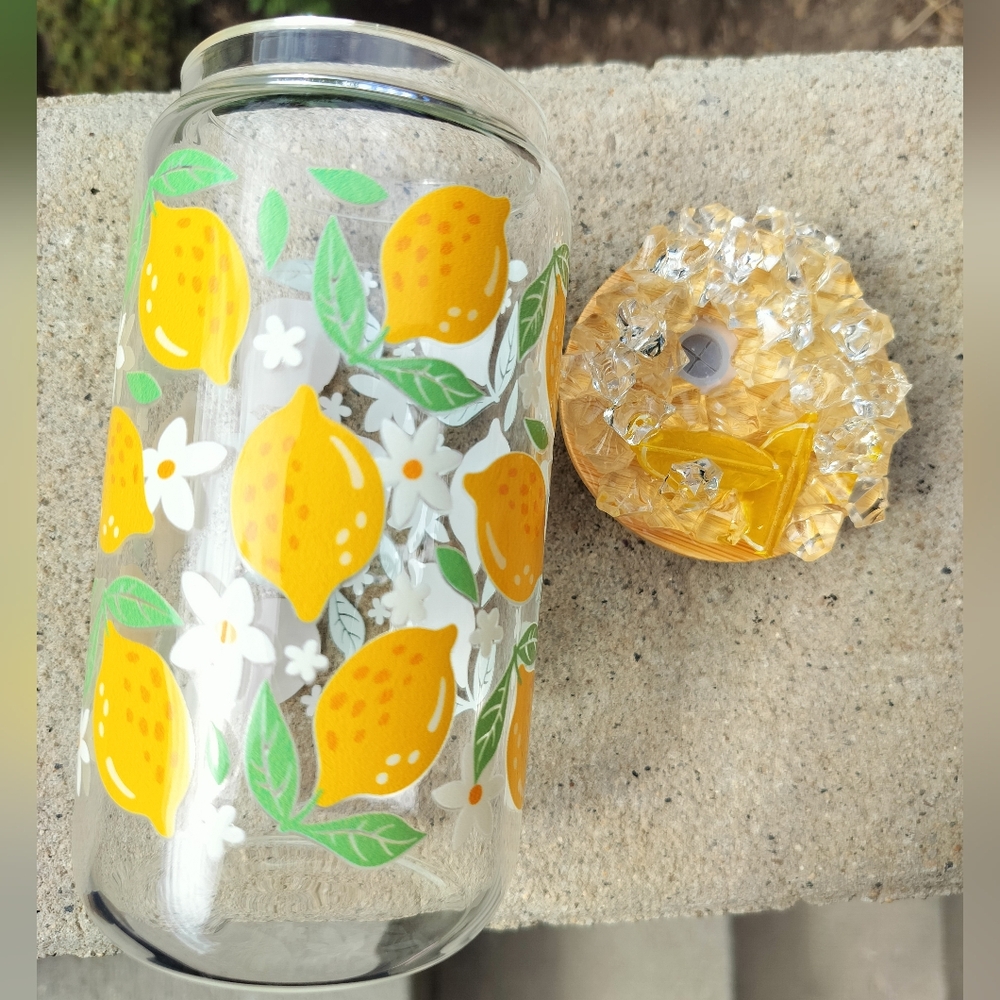 Lemon Print Glass Jar with Lid - Picture 1 of 1